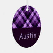 Plum Paarse Plaid Monogram Circle Metal Ornament (Voorkant Rechts)