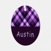 Plum Paarse Plaid Monogram Circle Metal Ornament (Voorkant links)