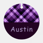 Plum Paarse Plaid Monogram Circle Metal Ornament (Achterkant)