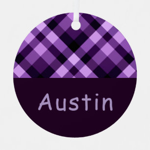 Plum Paarse Plaid Monogram Circle Metal Ornament