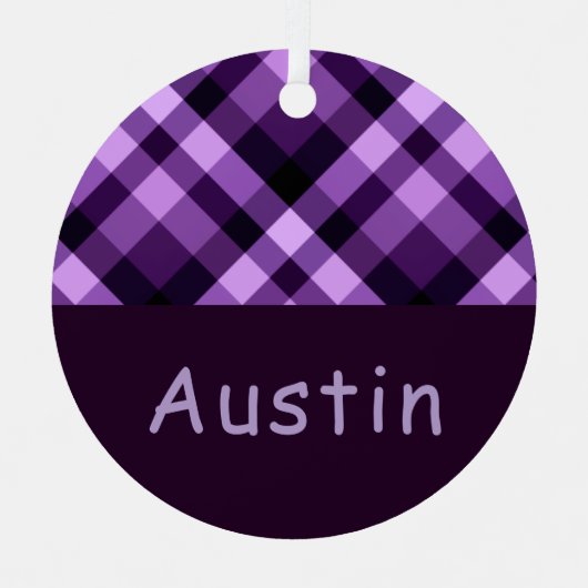 Plum Paarse Plaid Monogram Circle Metal Ornament (Voorkant)