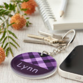 Plum Paarse Plaid Monogram Circle Sleutelhanger (Voorkant Rechts)