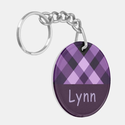 Plum Paarse Plaid Monogram Circle Sleutelhanger (Voorkant Links)