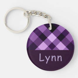 Plum Paarse Plaid Monogram Circle Sleutelhanger