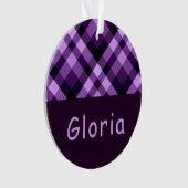 Plum Paarse Plaid Monogram Cirkel Acryl Ornament (voorkant)