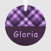 Plum Paarse Plaid Monogram Cirkel Acryl Ornament (achterkant)