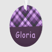 Plum Paarse Plaid Monogram Cirkel Acryl Ornament (voorkant)