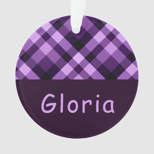 Plum Paarse Plaid Monogram Cirkel Acryl Ornament (voorkant)