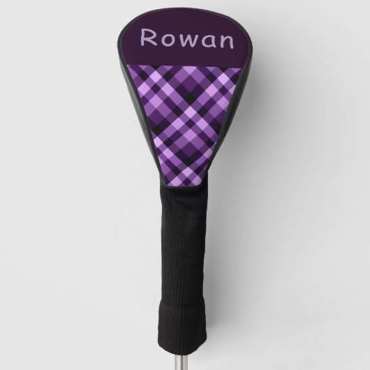 Plum Paarse Plaid Monogram Golf Hoesje Driver Head Golfheadcover (Voorkant)