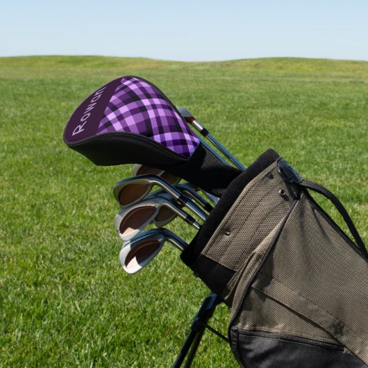 Plum Paarse Plaid Monogram Golf Hoesje Driver Head Golfheadcover (Insitu)