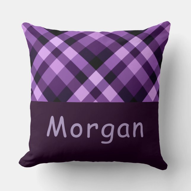Plum Paarse Plaid Monogram Groot Sierkussen (Voorkant)