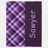 Plum Paarse Plaid Monogram Grote Fleece Deken (Voorkant)