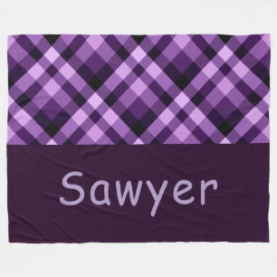 Plum Paarse Plaid Monogram Grote Fleece Deken