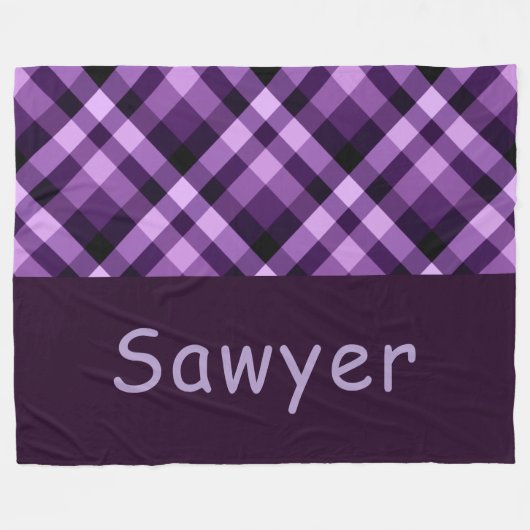 Plum Paarse Plaid Monogram Grote Fleece Deken (Voorkant (Horizontaal))