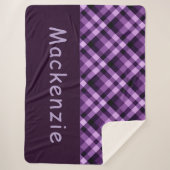 Plum Paarse Plaid Monogram Grote Sherpa Deken (Voorkant)