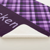 Plum Paarse Plaid Monogram Grote Sherpa Deken (3/4)