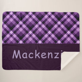 Plum Paarse Plaid Monogram Grote Sherpa Deken