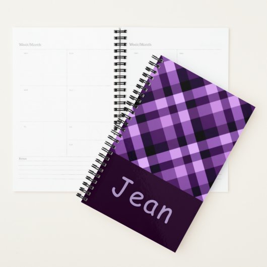 Plum Paarse Plaid Monogram Kleine dag Planner (Display)