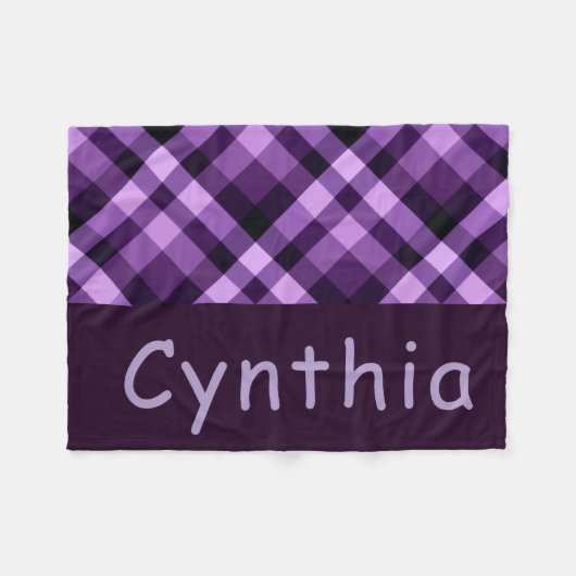 Plum Paarse Plaid Monogram Kleine Fleece Deken (Voorkant (Horizontaal))