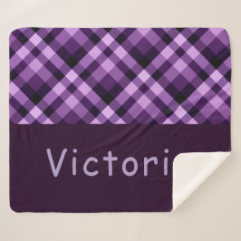 Plum Paarse Plaid Monogram Medium Sherpa Deken