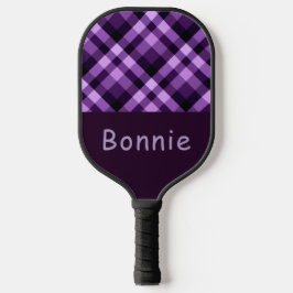 Plum Paarse Plaid Monogram Pickleball Paddle