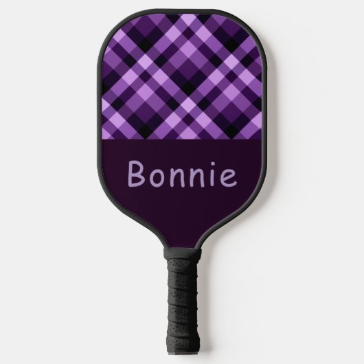 Plum Paarse Plaid Monogram Pickleball Paddle (Voorkant)