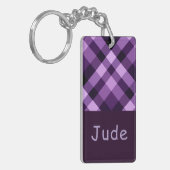 Plum Paarse Plaid Monogram Rechthoek Sleutelhanger (Voorkant Links)