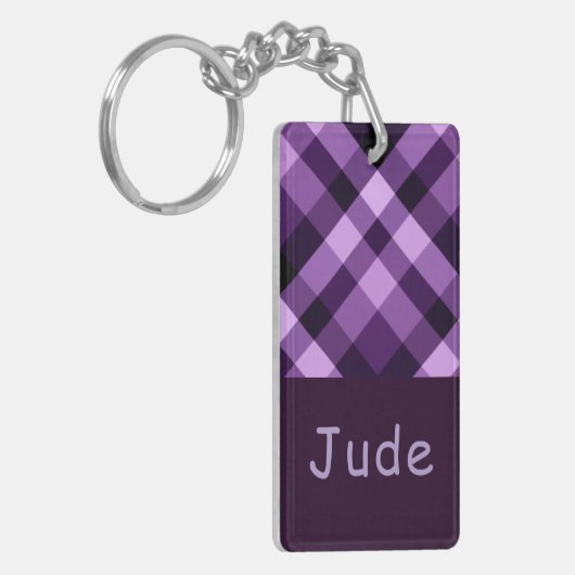 Plum Paarse Plaid Monogram Rechthoek Sleutelhanger (Voorkant Links)