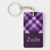 Plum Paarse Plaid Monogram Rechthoek Sleutelhanger (Voorkant)