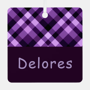 Plum Paarse Plaid Monogram Vierkant Metaal Ornamen Metalen Ornament