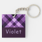 Plum Paarse Plaid Monogram Vierkante Sleutelhanger (Achterkant)