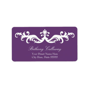 Plum Paarse retour adres label/Elegant Damask Etiket