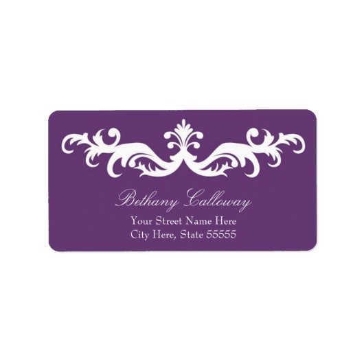 Plum Paarse retour adres label/Elegant Damask Etiket (Voorkant)