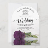 Plum Paarse Roos Elegante Romantische Boog Wedding Kaart (Voorkant)