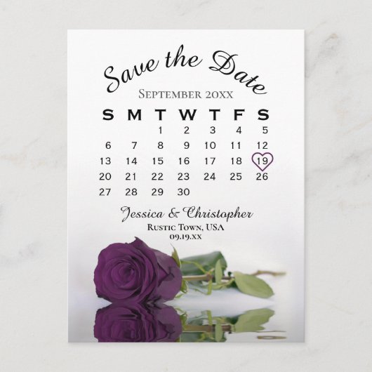 Plum Paarse Roos Wedding Calendar sparen de Datum Aankondigingskaart (Voorkant)