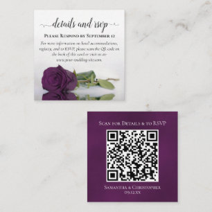 Plum Paarse Roos Wedding Details & RSVP QR Code Informatiekaartje