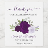 Plum Paarse Rozen Elegant Wedding Bedankt Wijn Etiket (Enkel label)