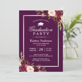 Plum Paarse Rustic Floral Graduy Party Kaart