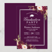 Plum Paarse Rustic Floral Graduy Party Kaart (Voorkant / Achterkant)