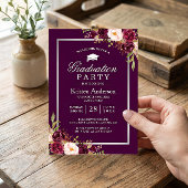 Plum Paarse Rustic Floral Graduy Party Kaart