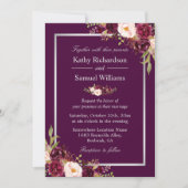 Plum Paarse Rustic Floral Silver Grey Fall Wedding Kaart (Voorkant)