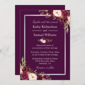 Plum Paarse Rustic Floral Silver Grey Fall Wedding Kaart (Voorkant / Achterkant)