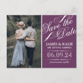 Plum Paarse  Script Foto Opslaan van de datum Aankondigingskaart (Voorkant)