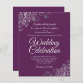 Plum Paarse & Silver BUDGET Uitnodiging voor het H (Voorkant / Achterkant)