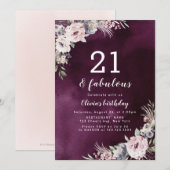 Plum paarse & stoffige roze boho bloemen 21ste ver kaart (Voorkant / Achterkant)