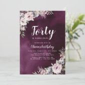 Plum paarse & stoffige roze boho bloemen 40ste ver kaart (Staand voorkant)