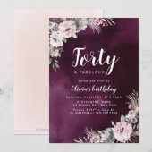 Plum paarse & stoffige roze boho bloemen 40ste ver kaart (Voorkant / Achterkant)