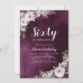 Plum paarse & stoffige roze boho bloemen 60ste ver kaart (Voorkant)