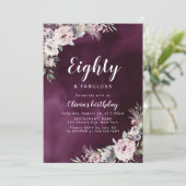 Plum paarse & stoffige roze boho bloemen 80ste ver kaart (Staand voorkant)