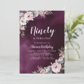 Plum paarse & stoffige roze boho bloemen 90ste ver kaart (Staand voorkant)